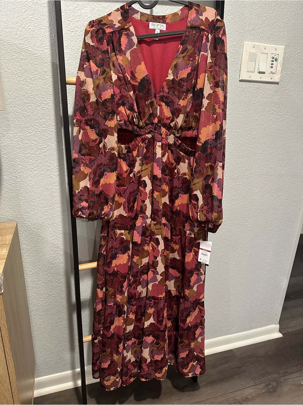 sofia by sofia vergara Burgundy Multi Floral V-Neck Maxi Dress